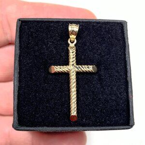 10k Solid Yellow Gold Textured Cross Pendant (1.2 inch) (1.72 grams)